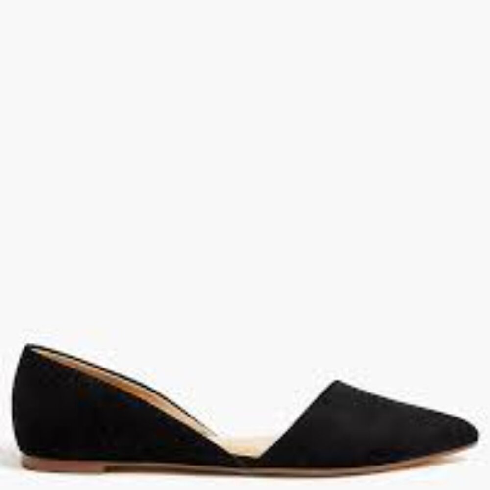 J Crew Factory Women's Black‎ Zoe D'orsay Suede Almond Toe Ballet Flats Size 8.5